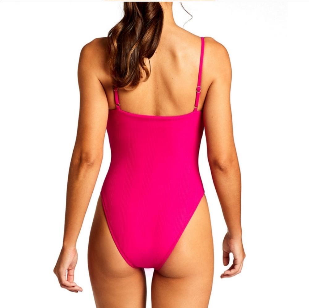 Vitamin A Jenna High Leg One Piece EcoRib Swimsuit Malaia Pink - Picture 2 of 6